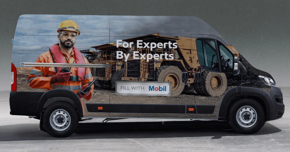 ExxonMobil Mobil-branded service van with 'For Experts By Experts' tagline